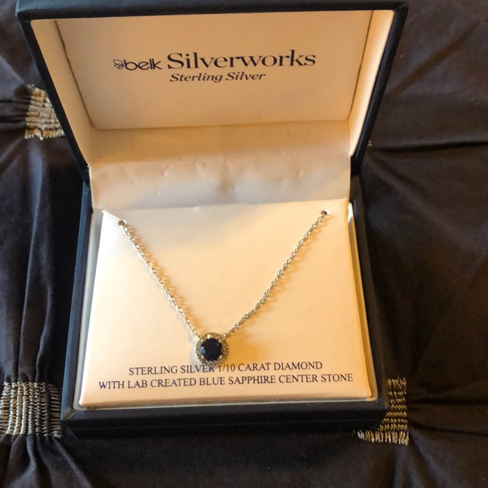 Sterling Silver 1/10 Carat Diamond W/Sapphire
